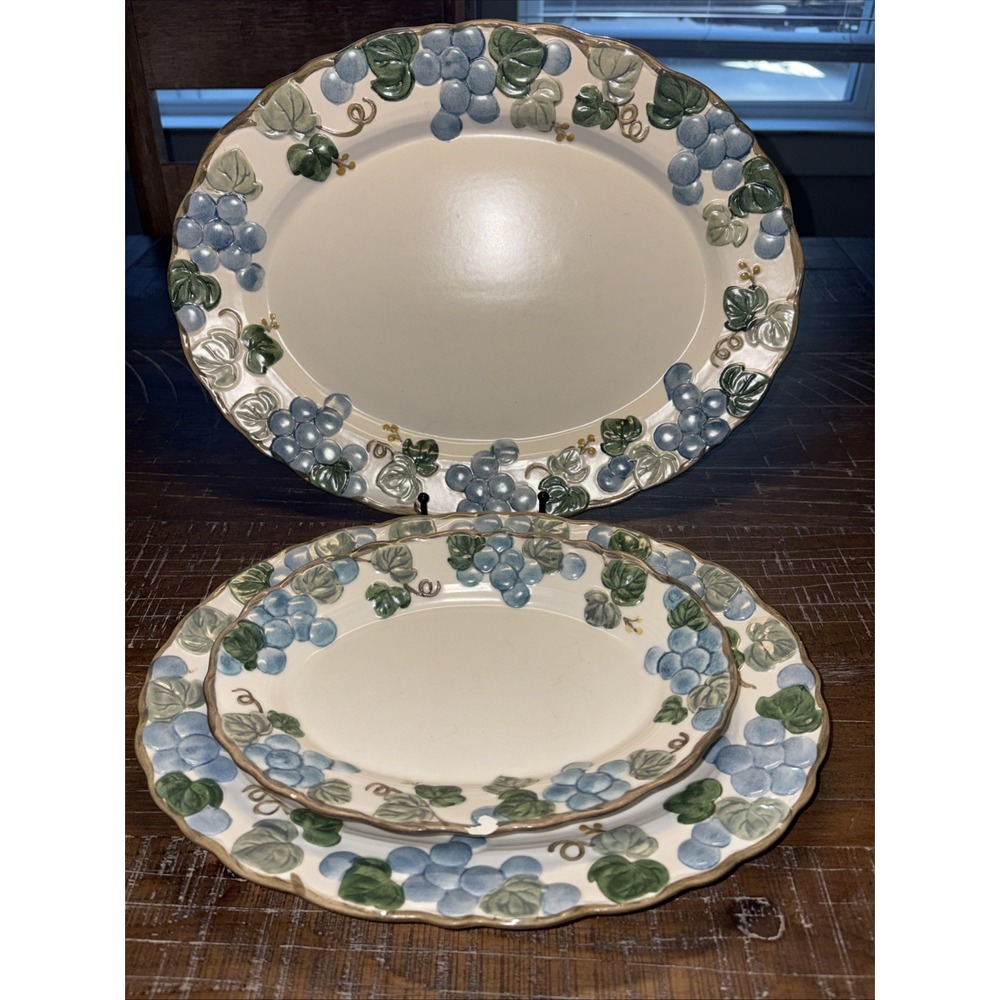 Vintage Poppy Trail by Metlox Sculptured Grape 3 Oval Serving Platters